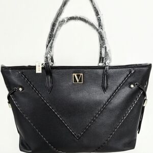 Nip luxury VS black weekender vegan leather gold tone V logo zip bag